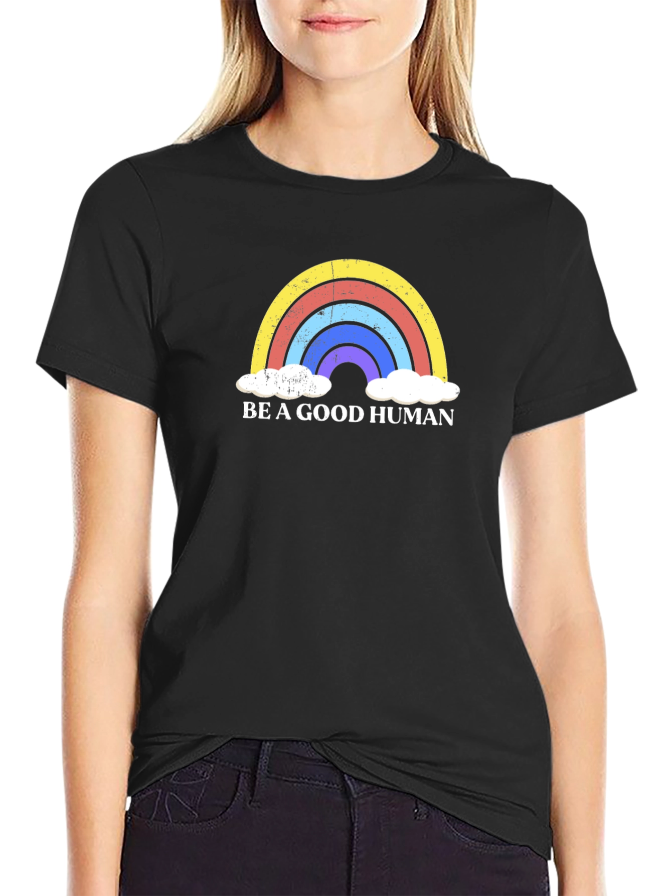 Be A Good Human Rainbow Graphic Tee - Black