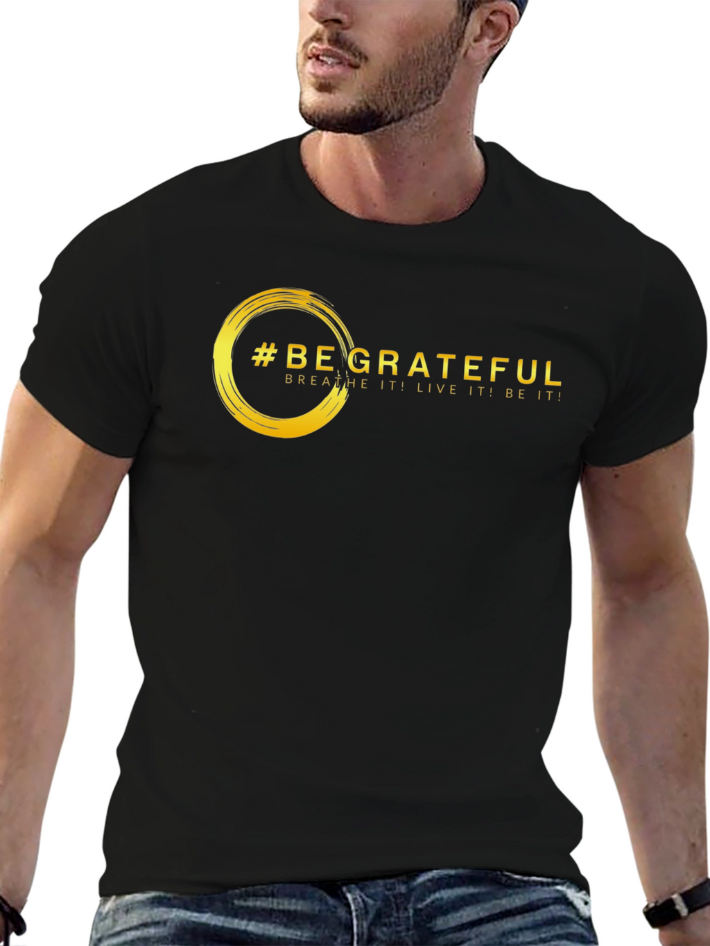 Be Grateful Graphic Tee - Motivational Black T-Shirt