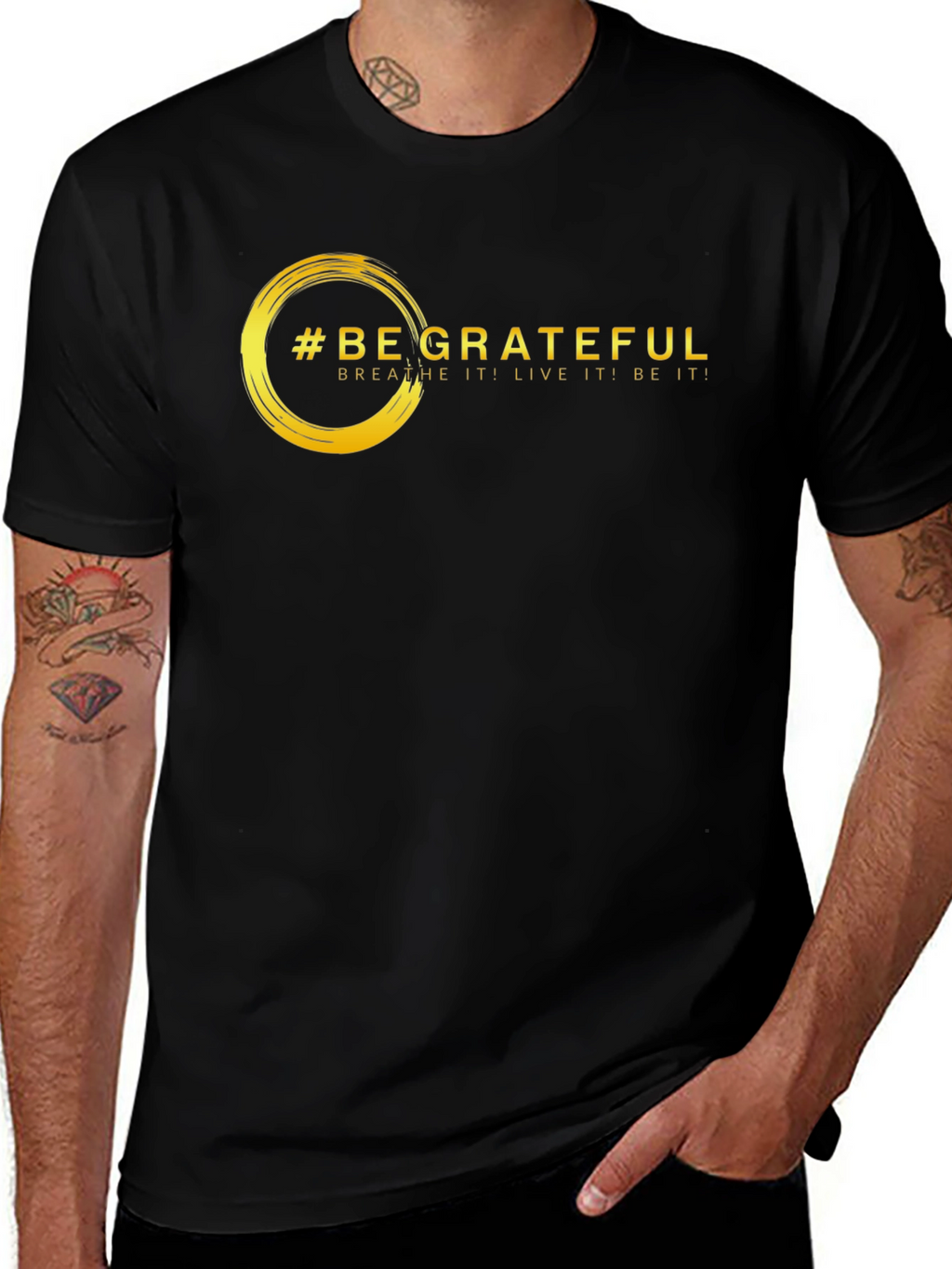 Be Grateful Graphic Tee - Motivational Black T-Shirt