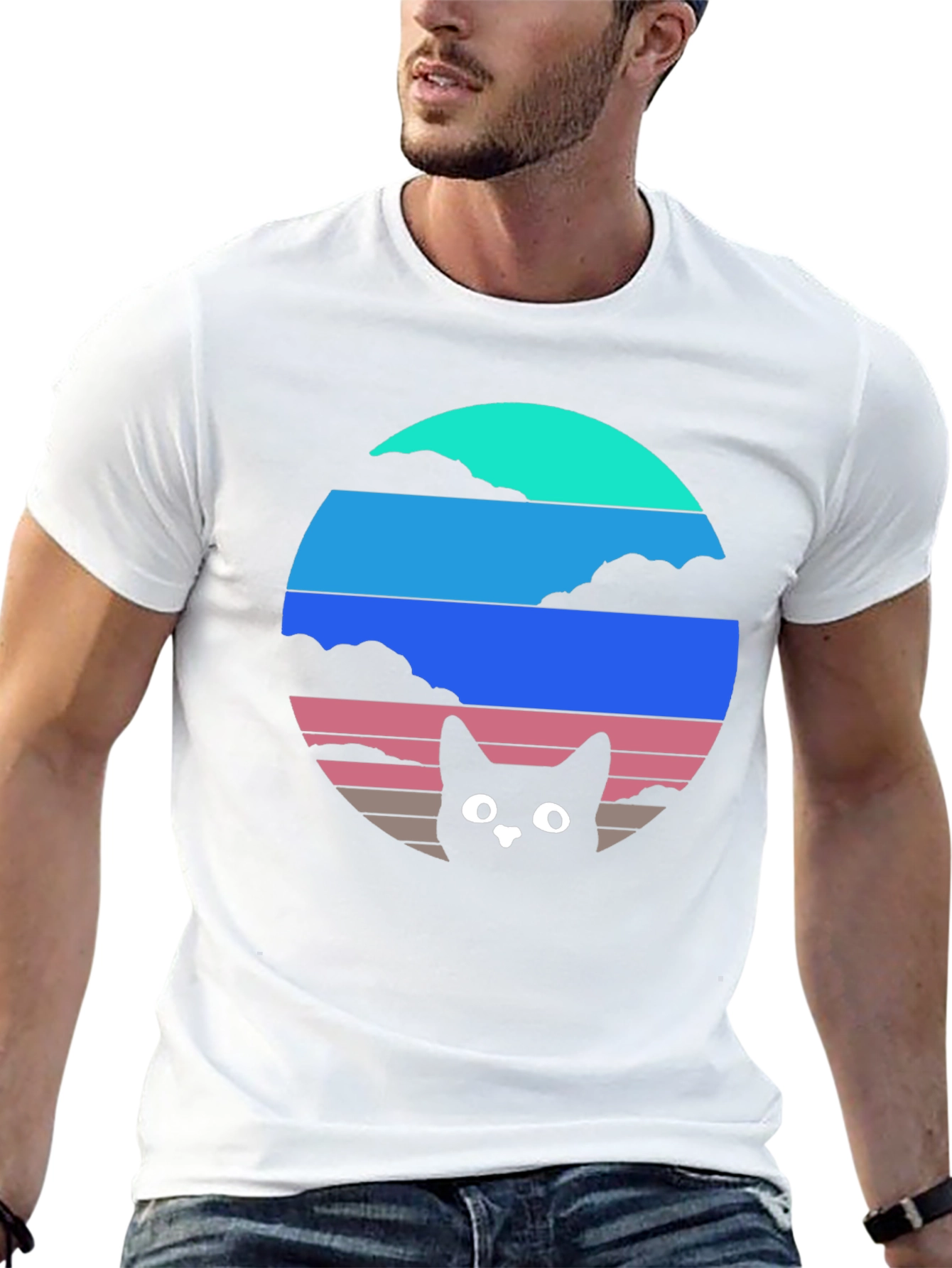 Retro Sunset Cat T-Shirt - Black