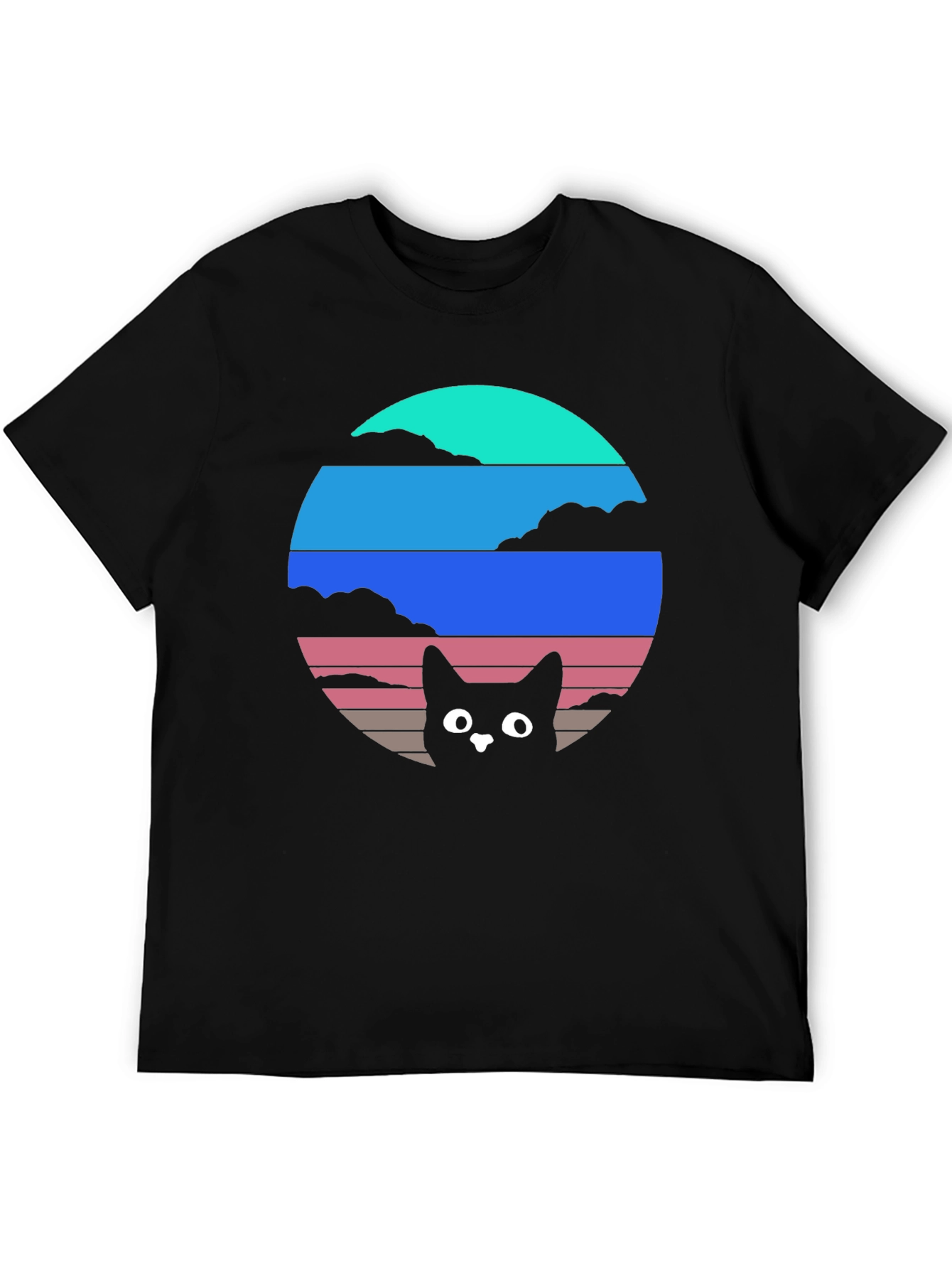 Retro Sunset Cat T-Shirt - Black