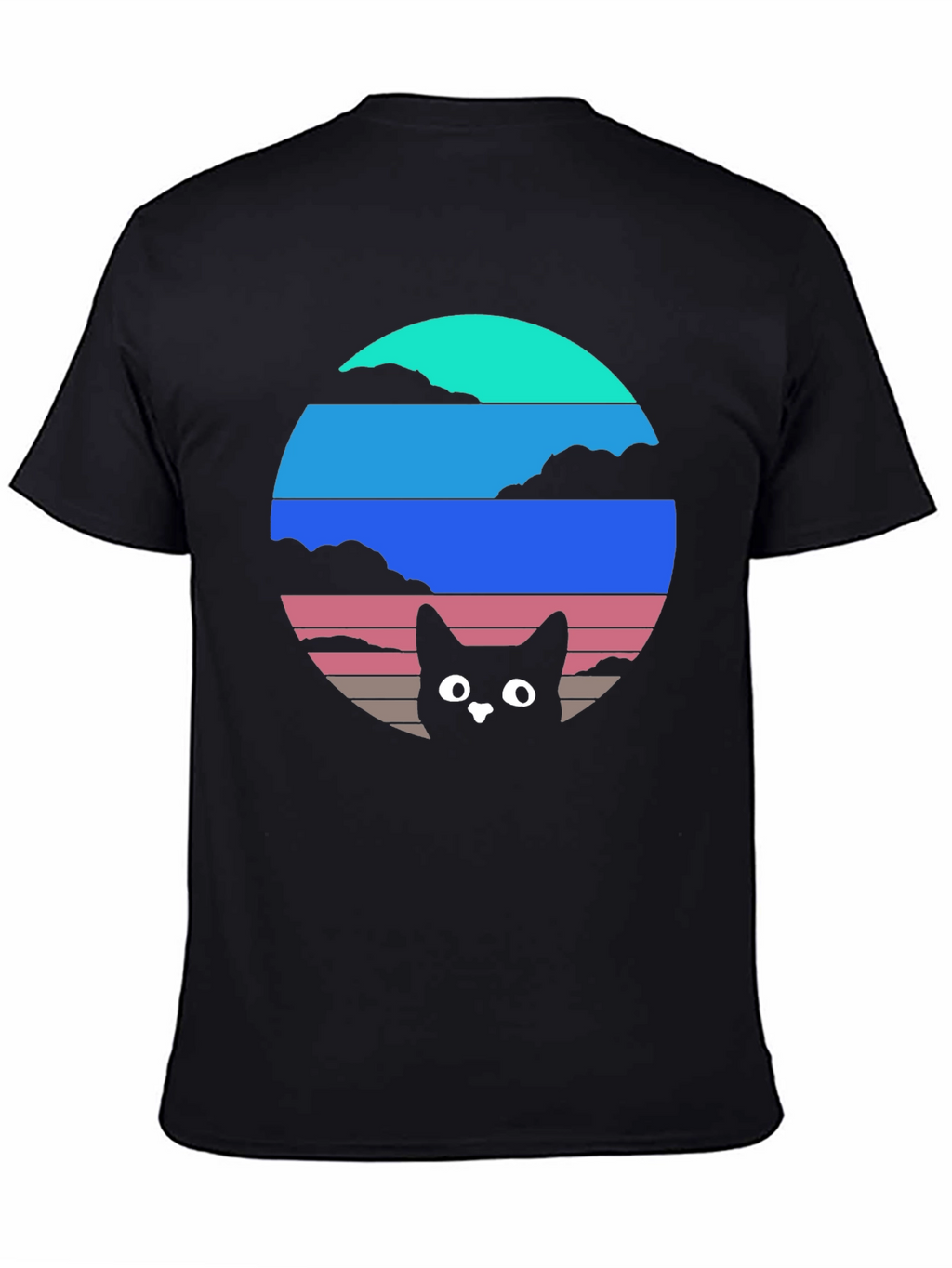 Retro Sunset Cat T-Shirt - Black