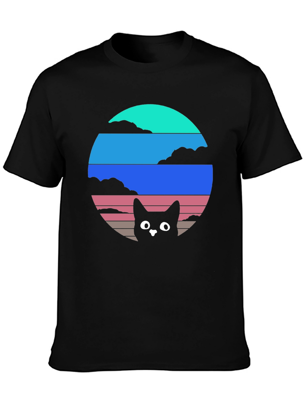 Retro Sunset Cat T-Shirt - Black