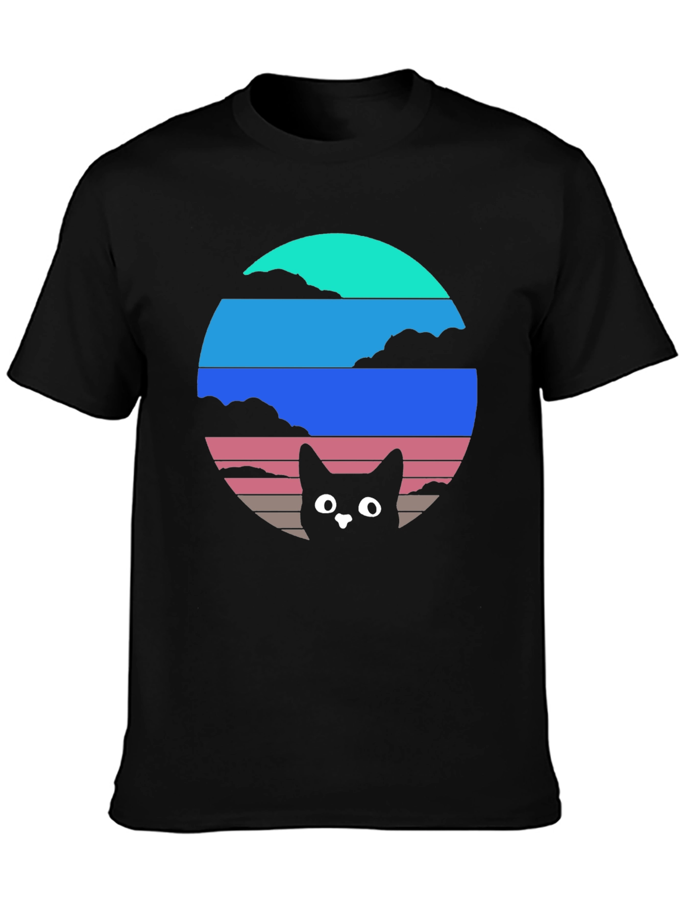 Retro Sunset Cat T-Shirt - Black