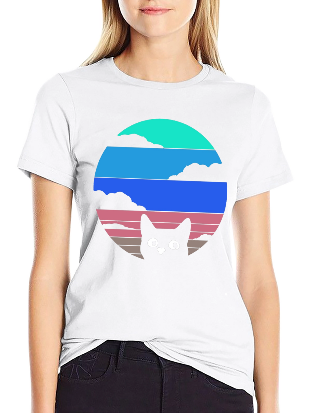 Retro Sunset Cat T-Shirt - Black