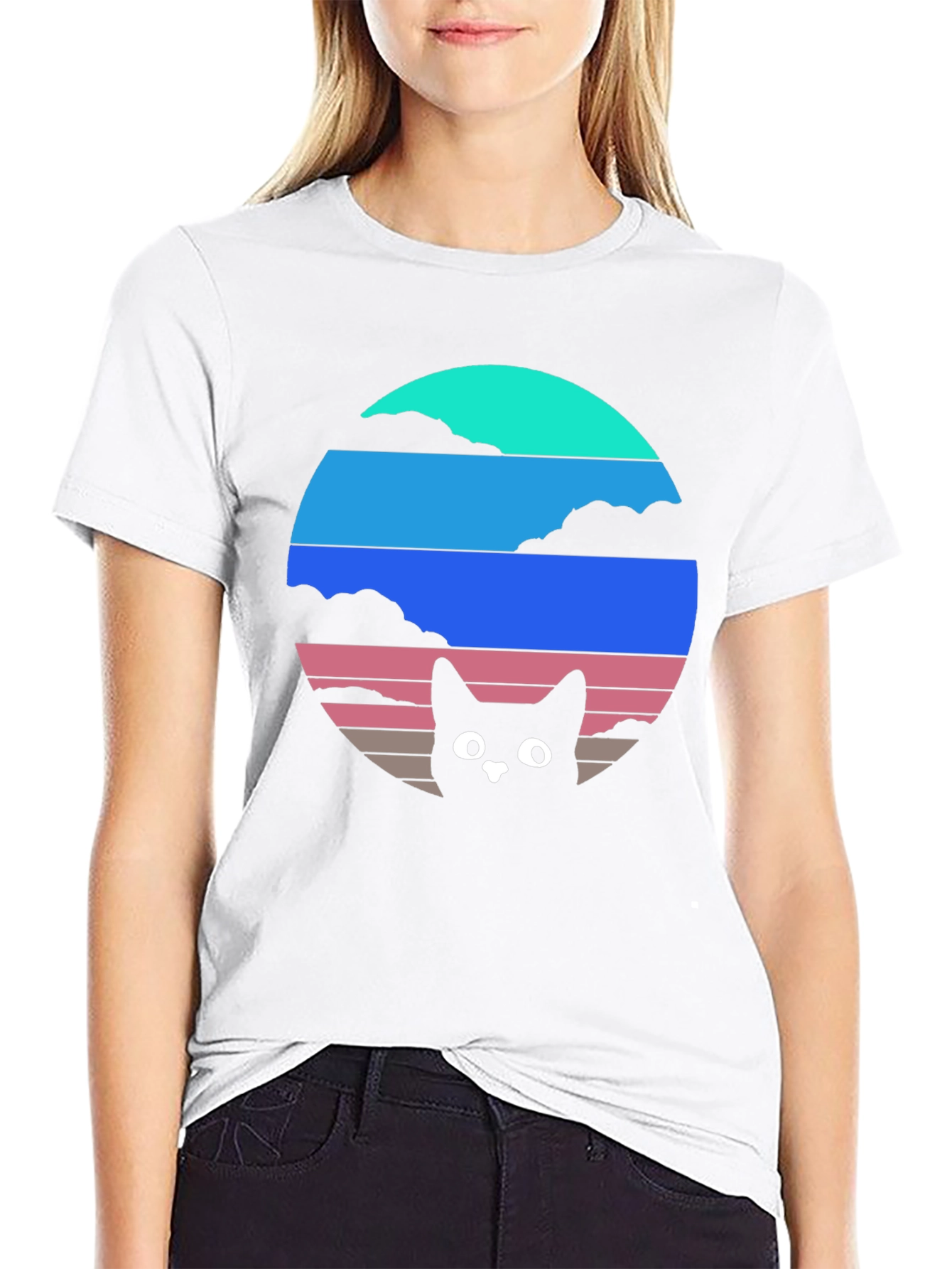 Retro Sunset Cat T-Shirt - Black