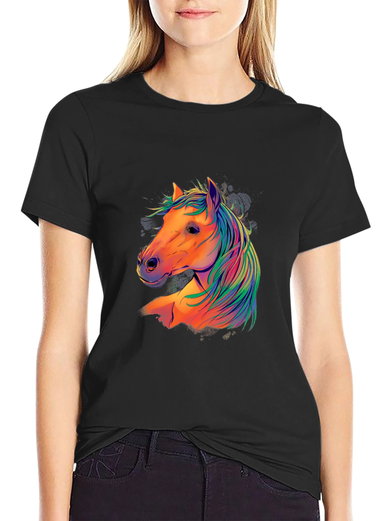 Colorful Horse Graphic Tee - Mens Black T-Shirt