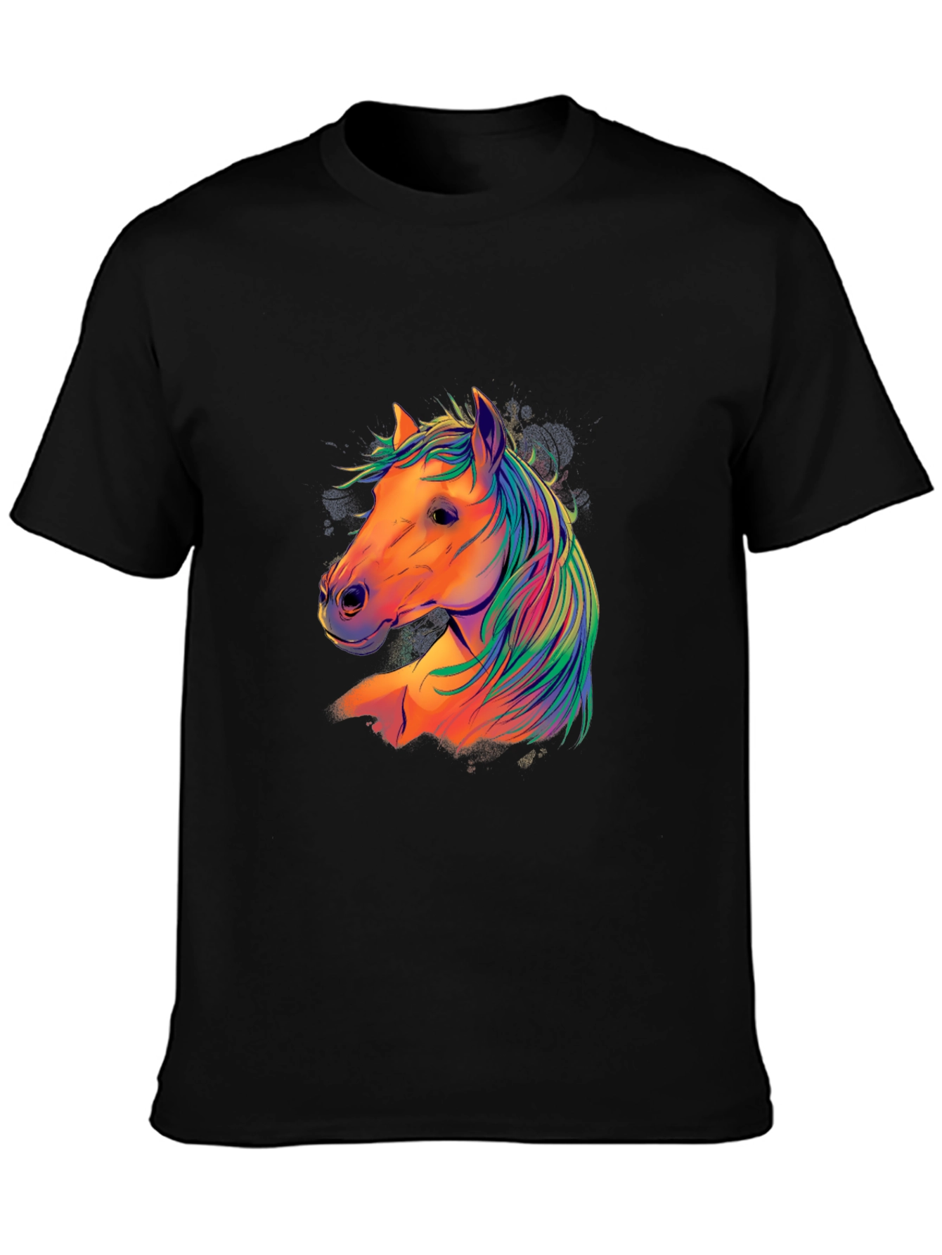 Colorful Horse Graphic Tee - Mens Black T-Shirt