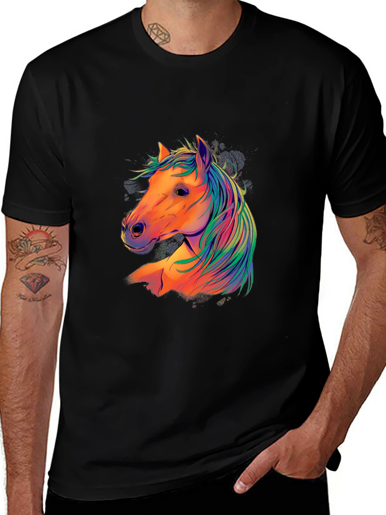 Colorful Horse Graphic Tee - Mens Black T-Shirt