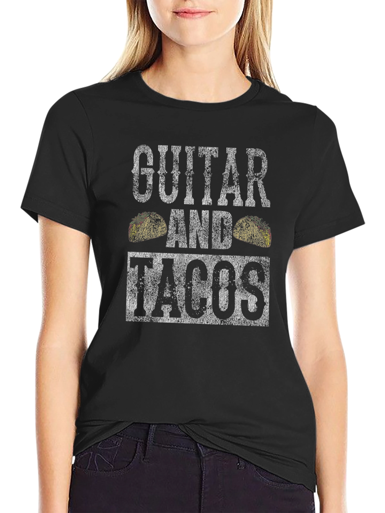Guitar and Tacos Graphic T-Shirt - Mens Black Tee