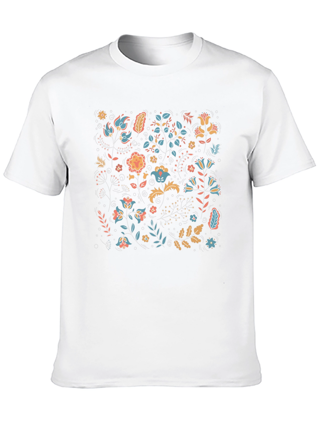 Floral Pattern Black Crew Neck T-Shirt