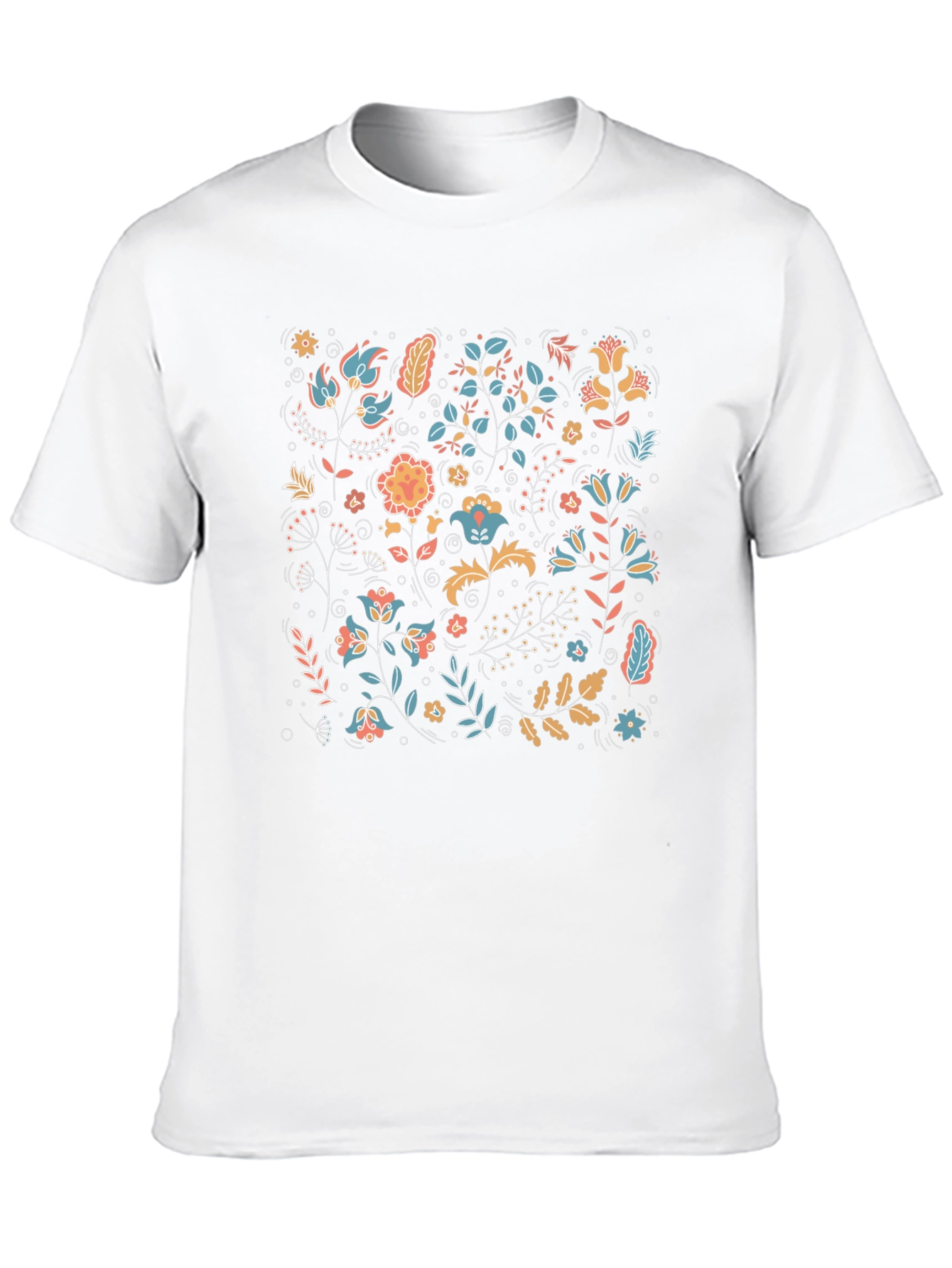 Floral Pattern Black Crew Neck T-Shirt