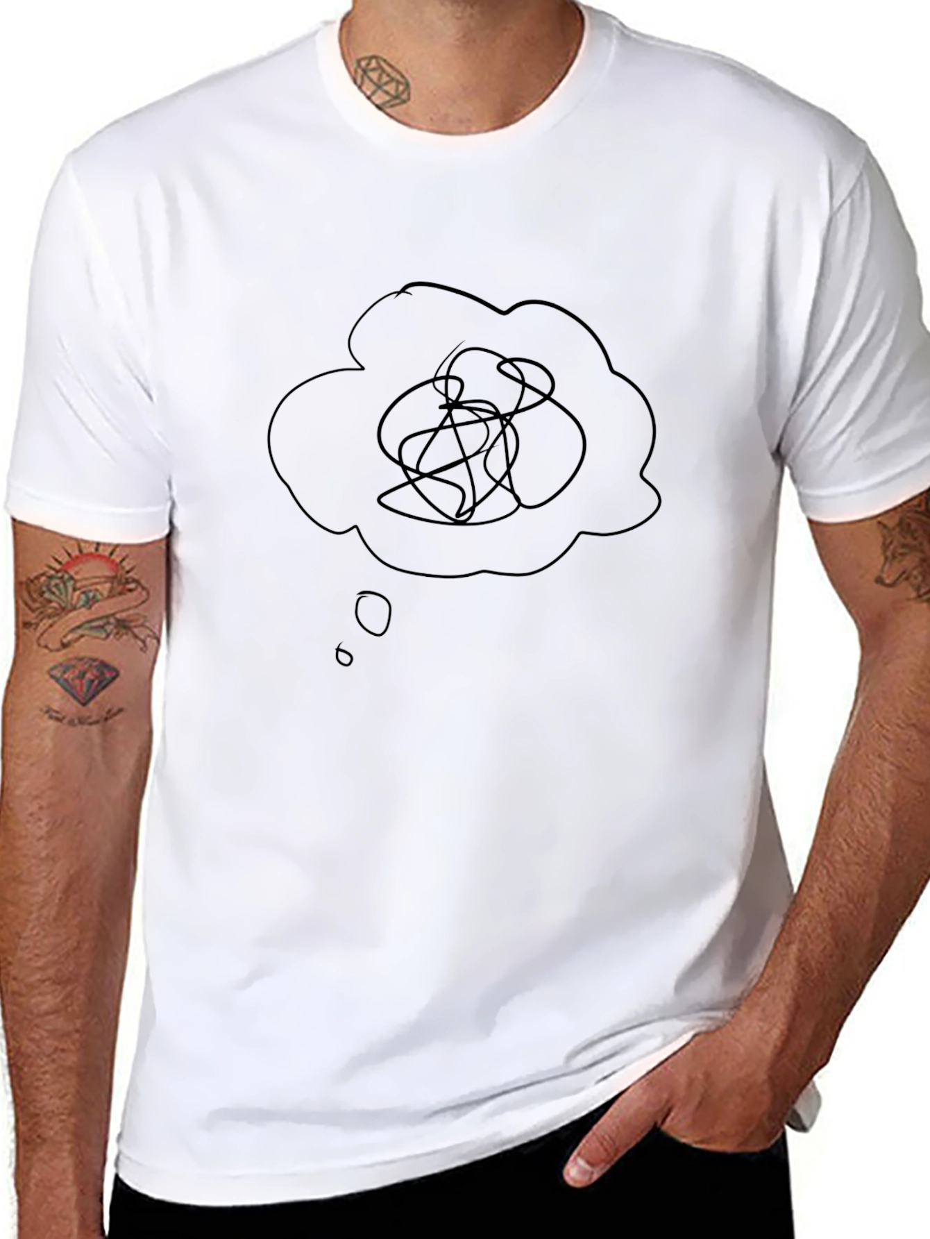 Black T-Shirt with Confused Thoughts Graphic