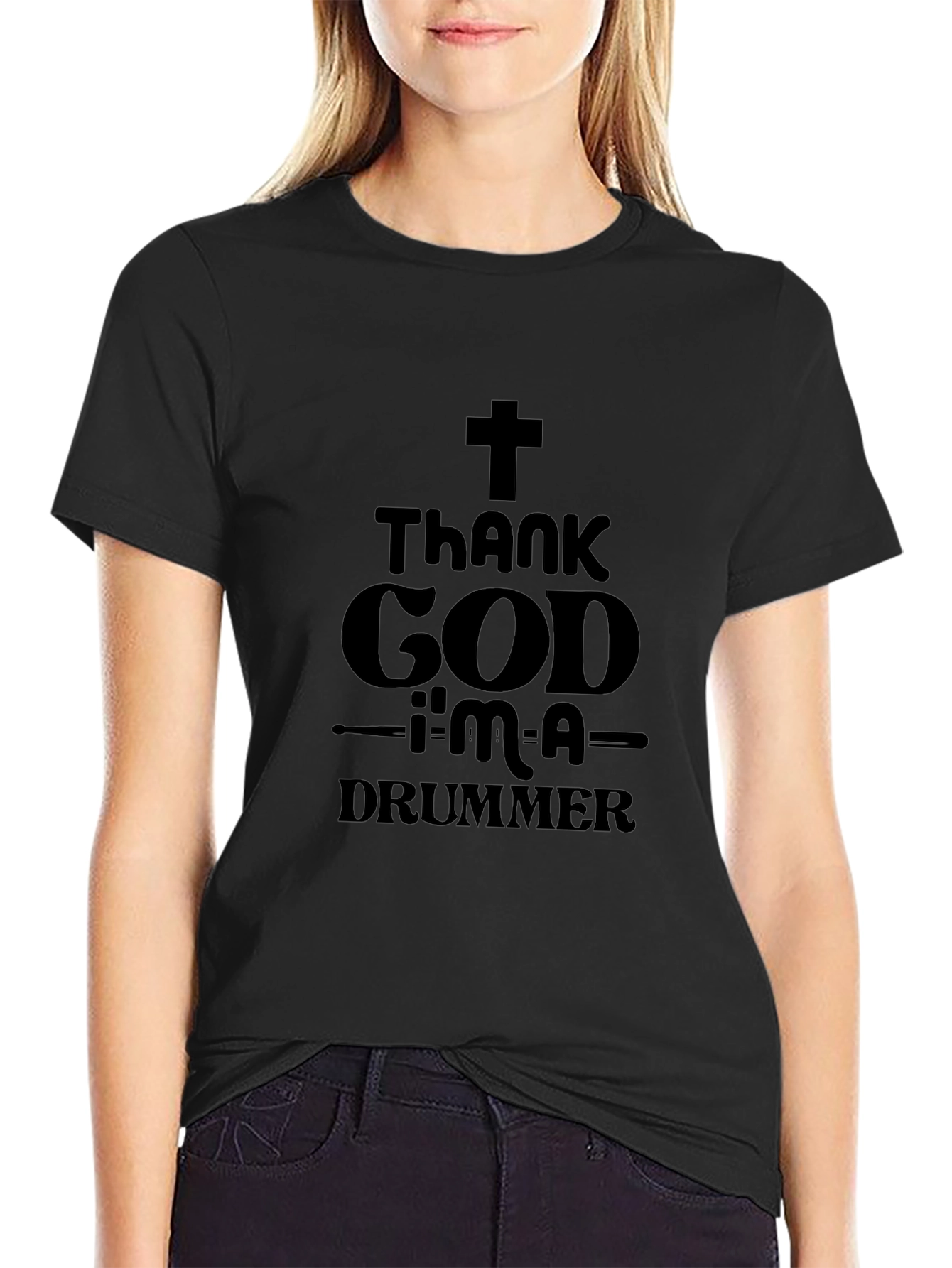 Thank God Im A Drummer Black T-Shirt