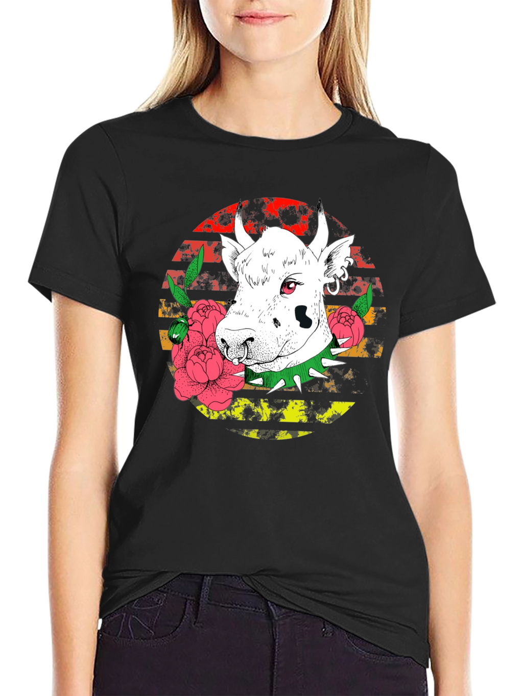 Edgy Cow Graphic Tee - Punk Rock Style