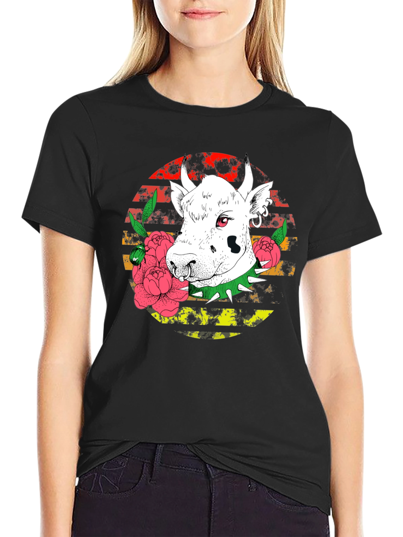 Edgy Cow Graphic Tee - Punk Rock Style