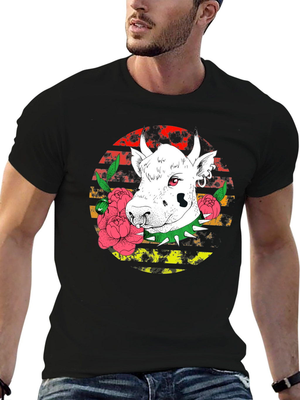 Edgy Cow Graphic Tee - Punk Rock Style