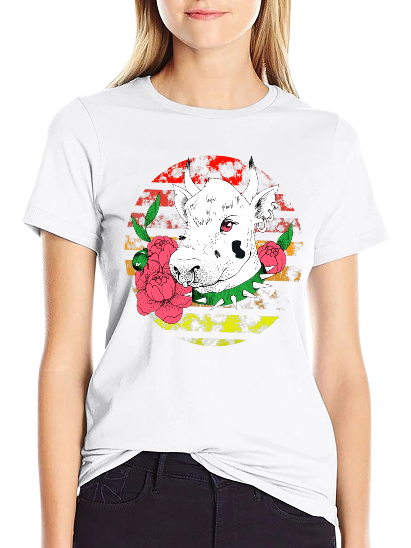 Edgy Cow Graphic Tee - Punk Rock Style
