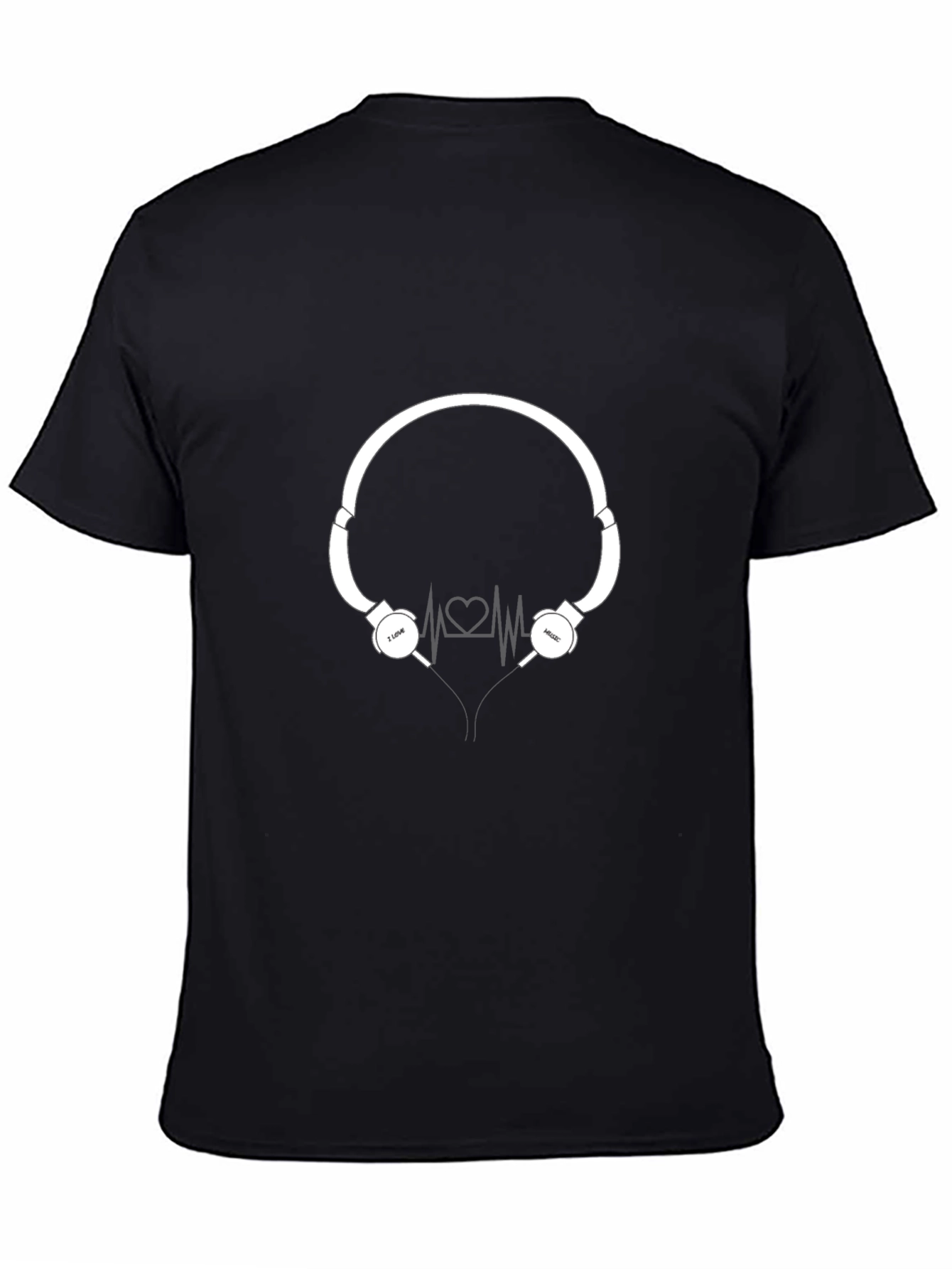 I Love Music Black T-Shirt with Headphone Graphic