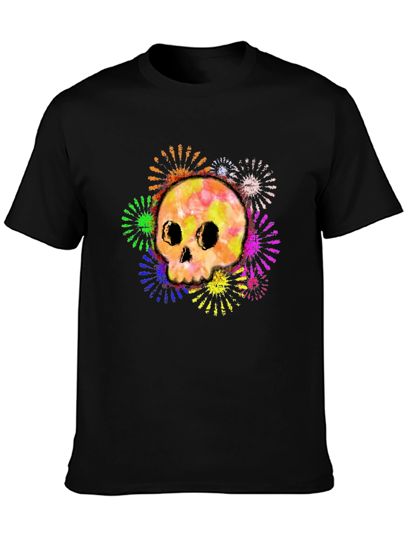 Colorful Skull Fireworks Graphic Tee