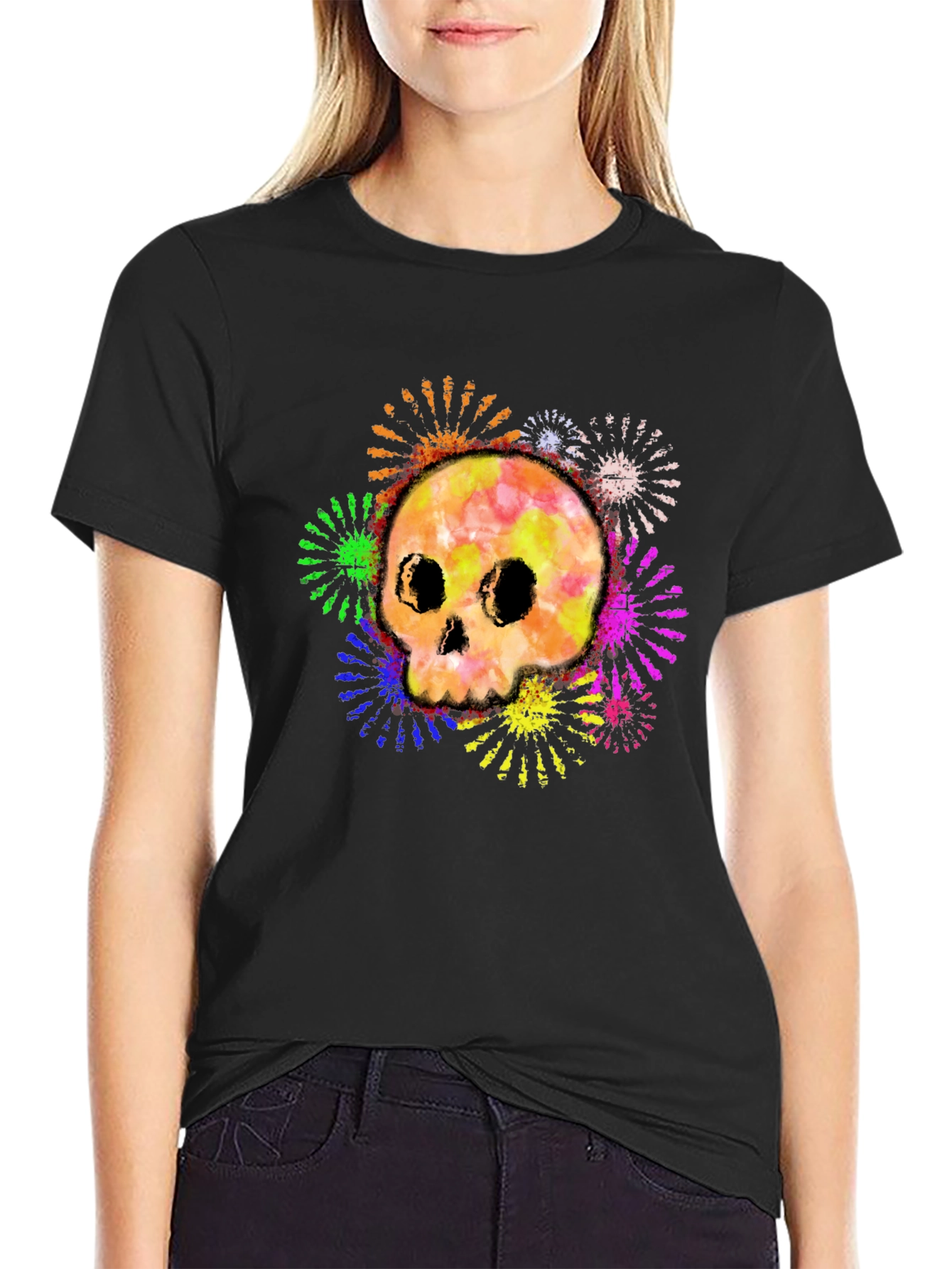 Colorful Skull Fireworks Graphic Tee