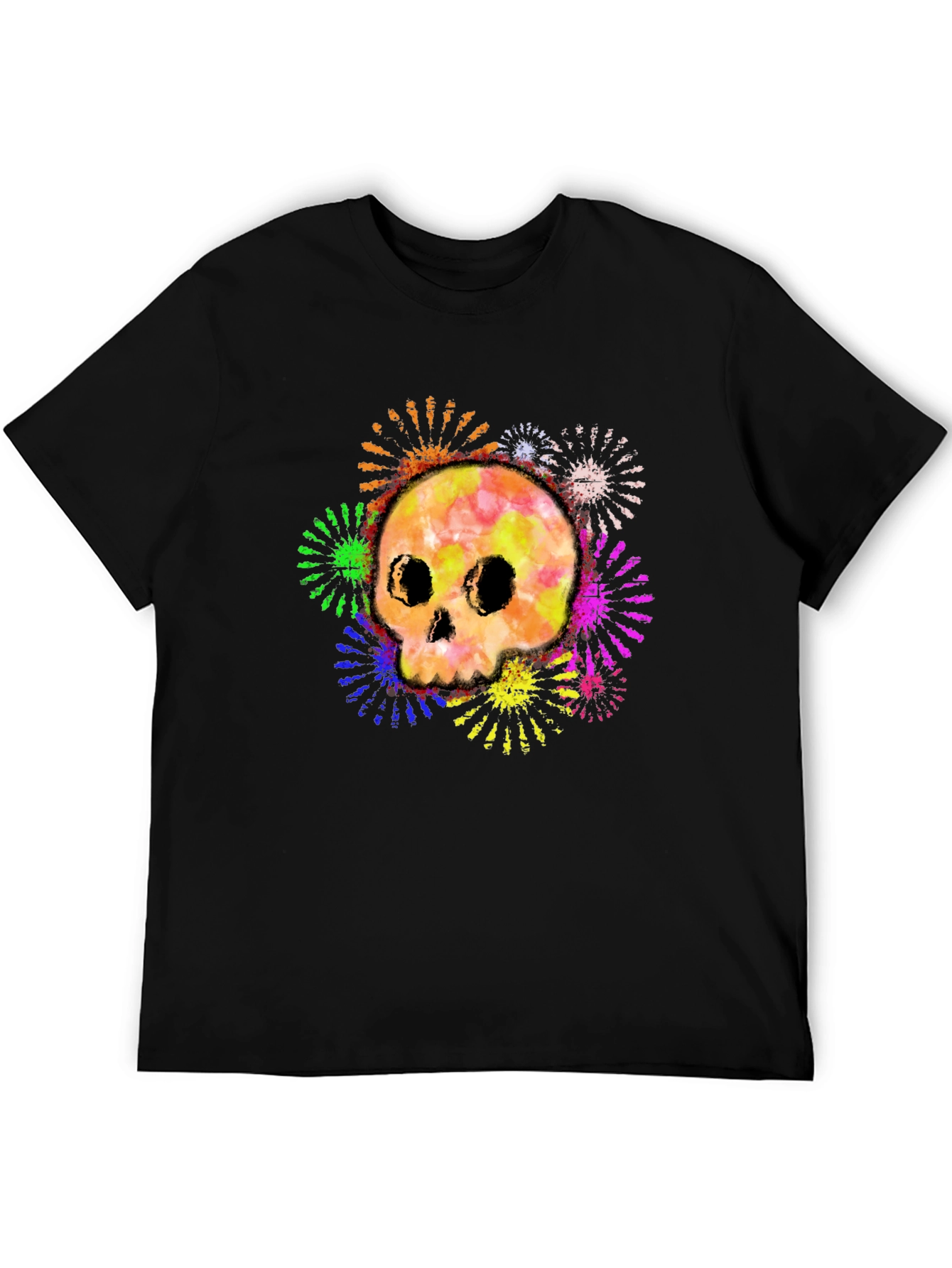 Colorful Skull Fireworks Graphic Tee