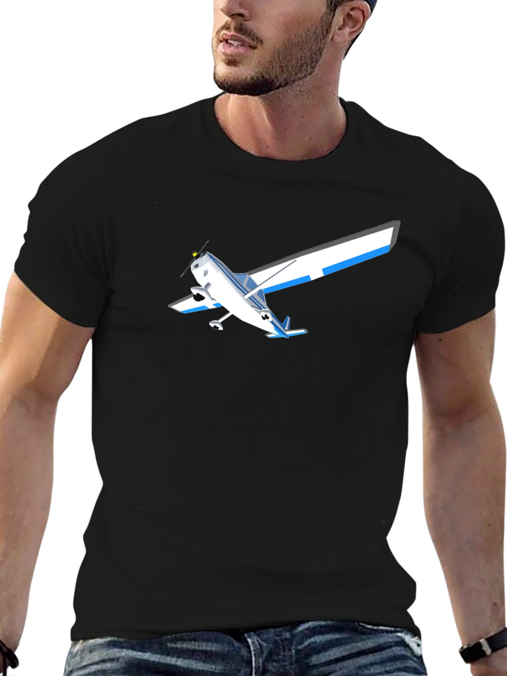 Airplane Graphic T-Shirt - Black Casual Style