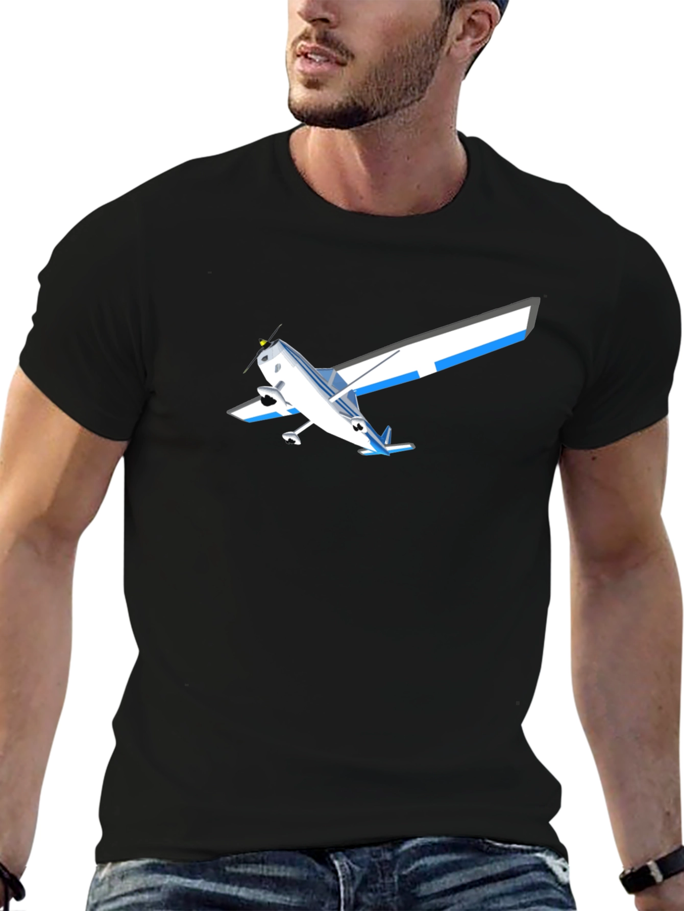 Airplane Graphic T-Shirt - Black Casual Style