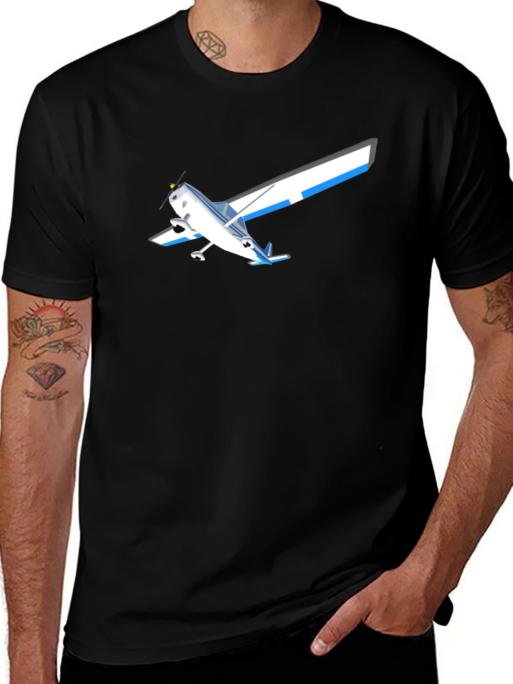 Airplane Graphic T-Shirt - Black Casual Style