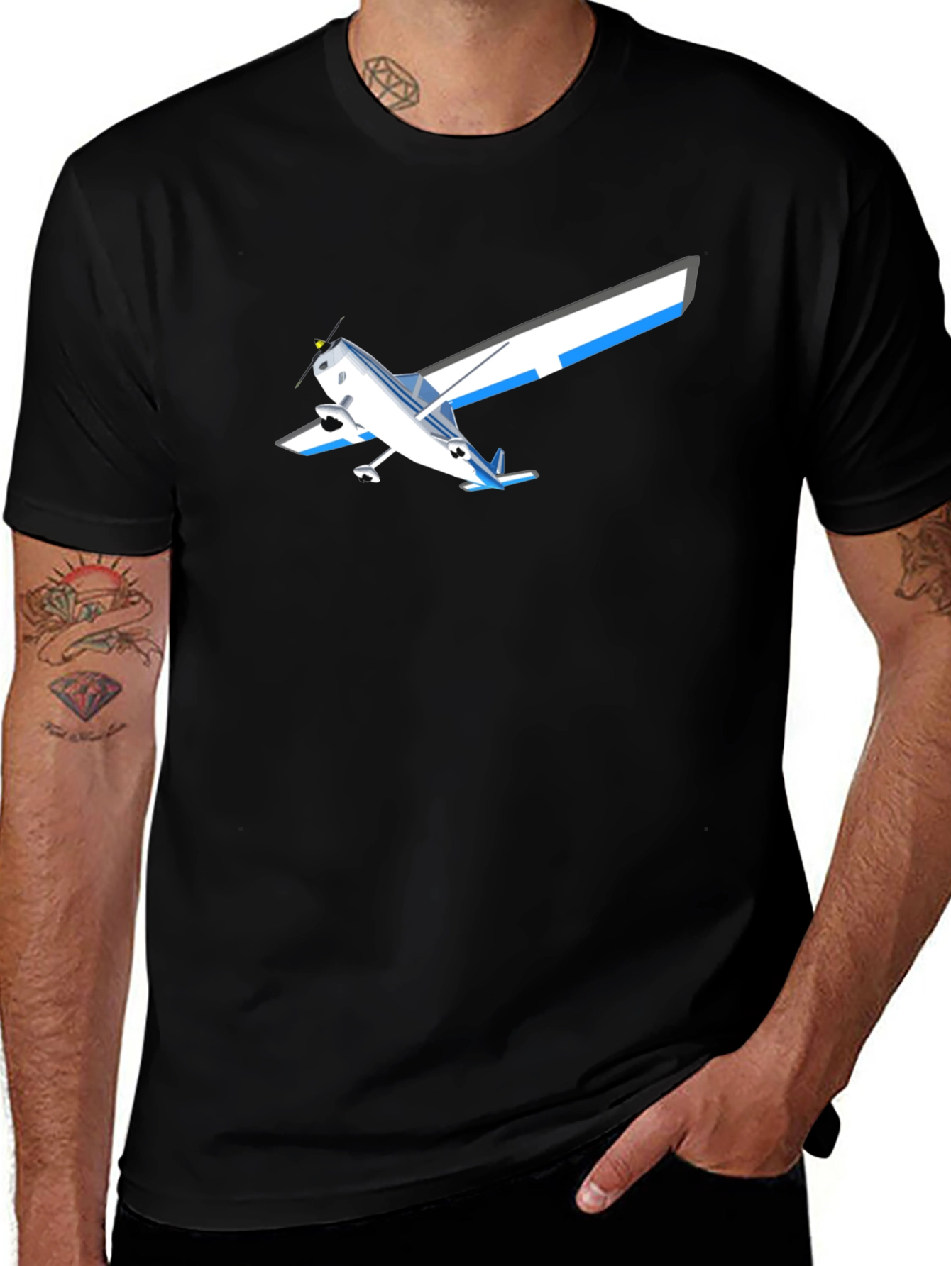 Airplane Graphic T-Shirt - Black Casual Style