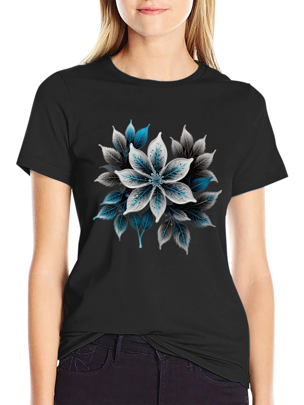 Floral Graphic Print Black T-Shirt