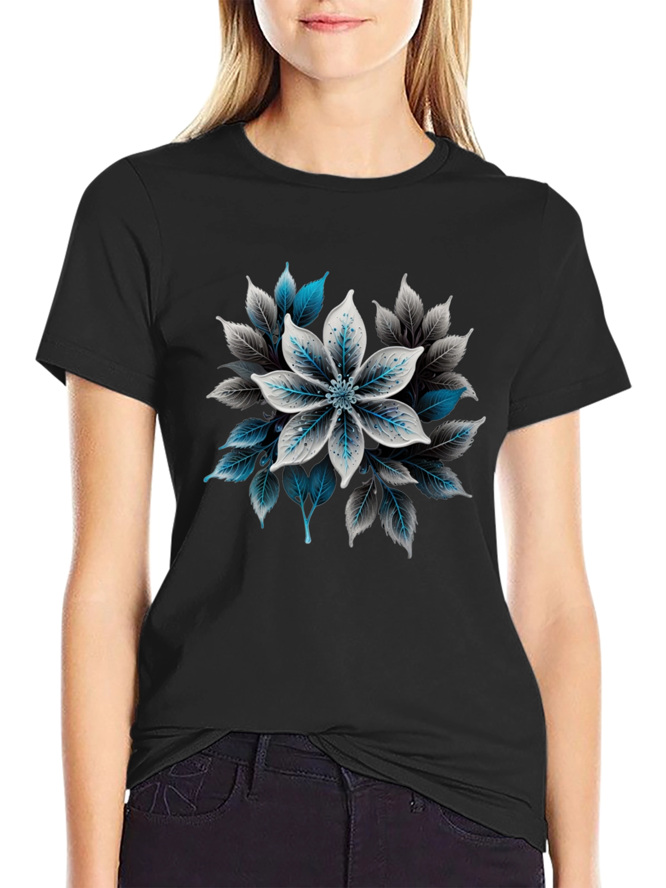 Floral Graphic Print Black T-Shirt