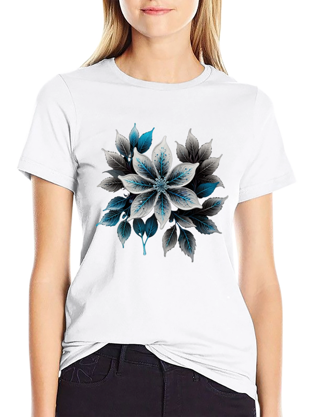 Floral Graphic Print Black T-Shirt