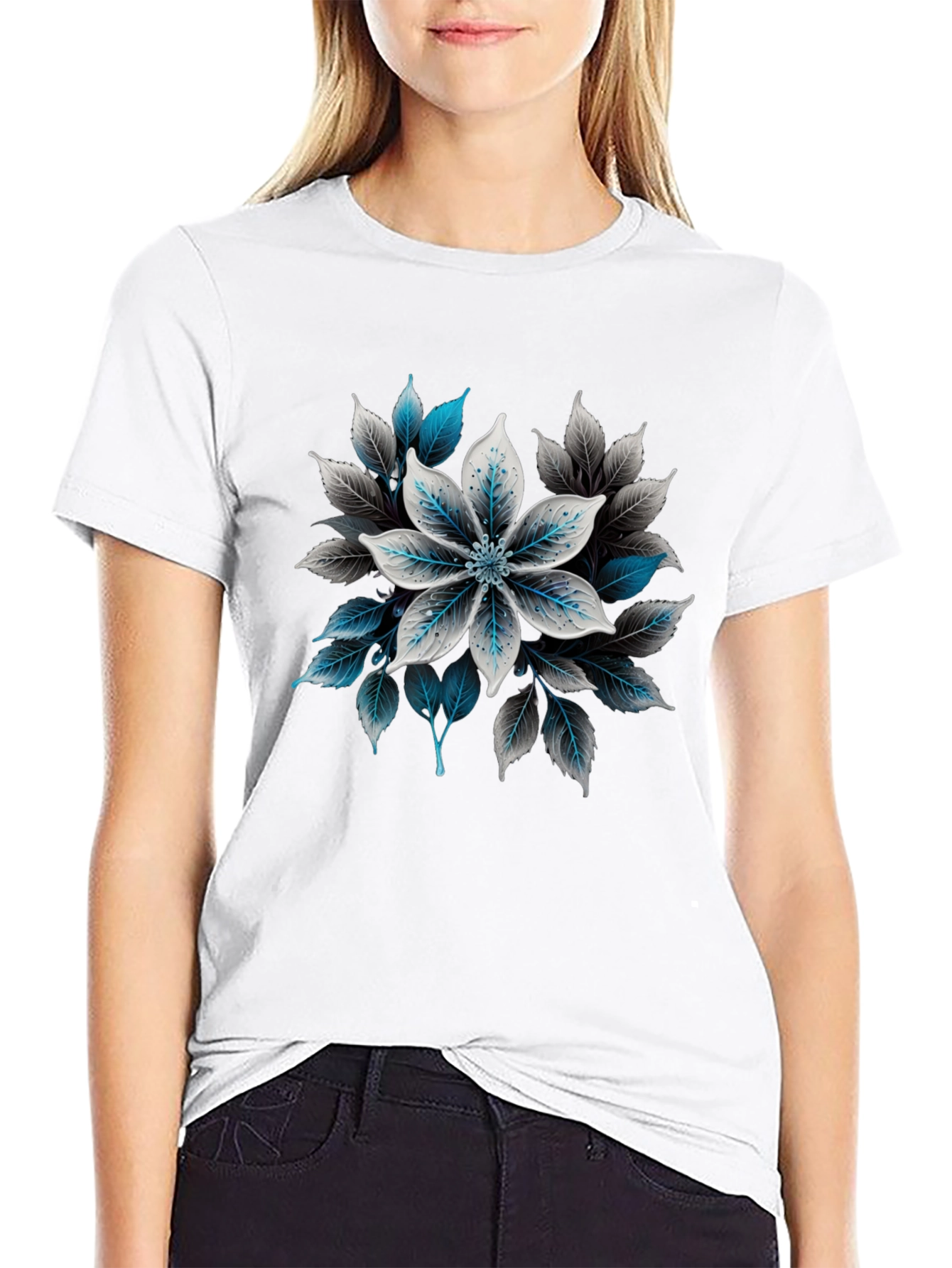 Floral Graphic Print Black T-Shirt