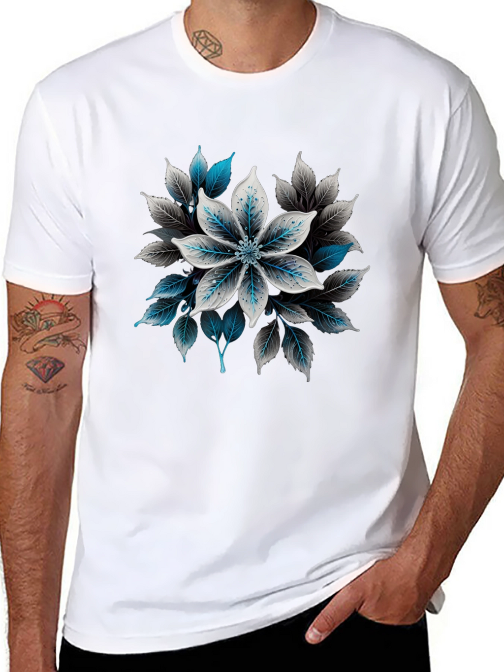 Floral Graphic Print Black T-Shirt