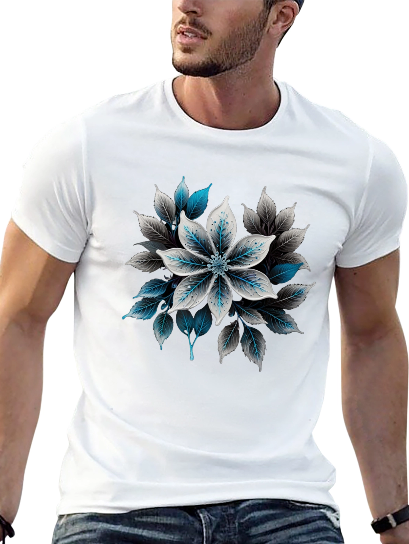 Floral Graphic Print Black T-Shirt