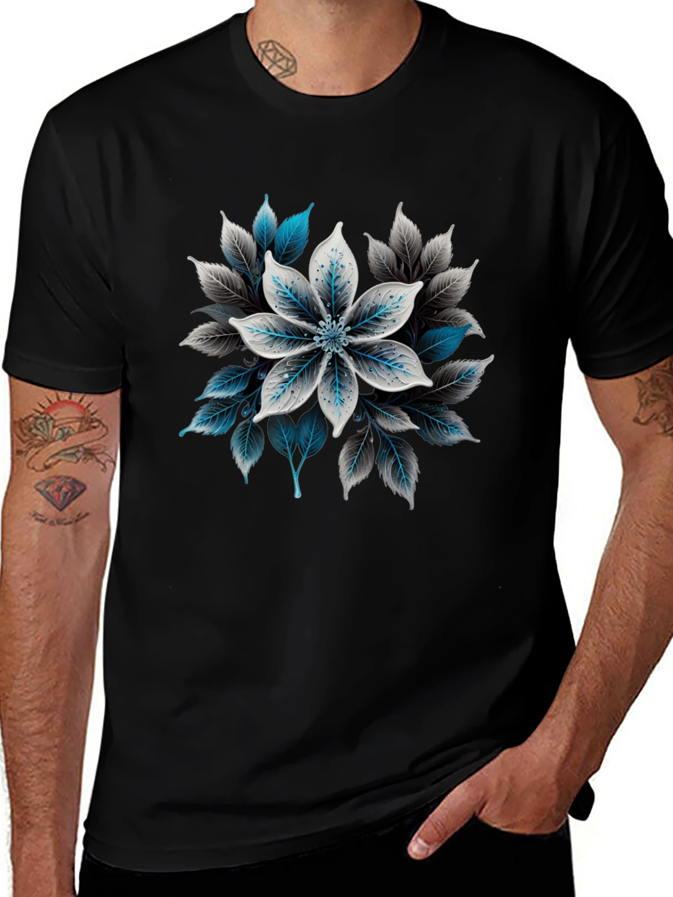 Floral Graphic Print Black T-Shirt