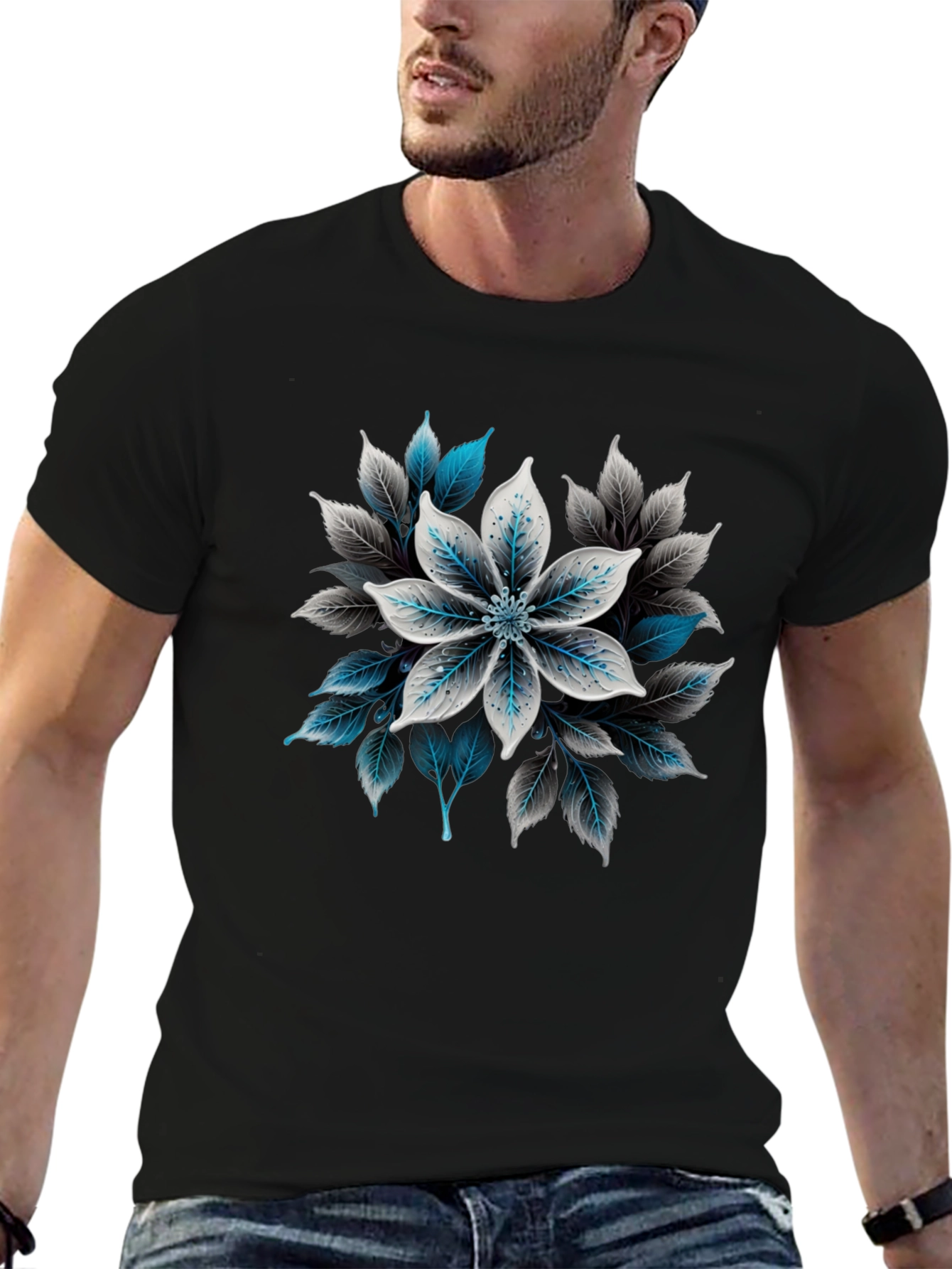 Floral Graphic Print Black T-Shirt