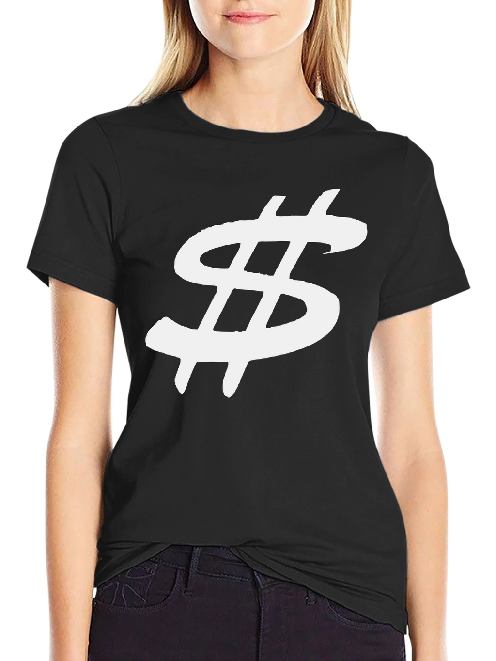 Black T-Shirt with White Dollar Sign