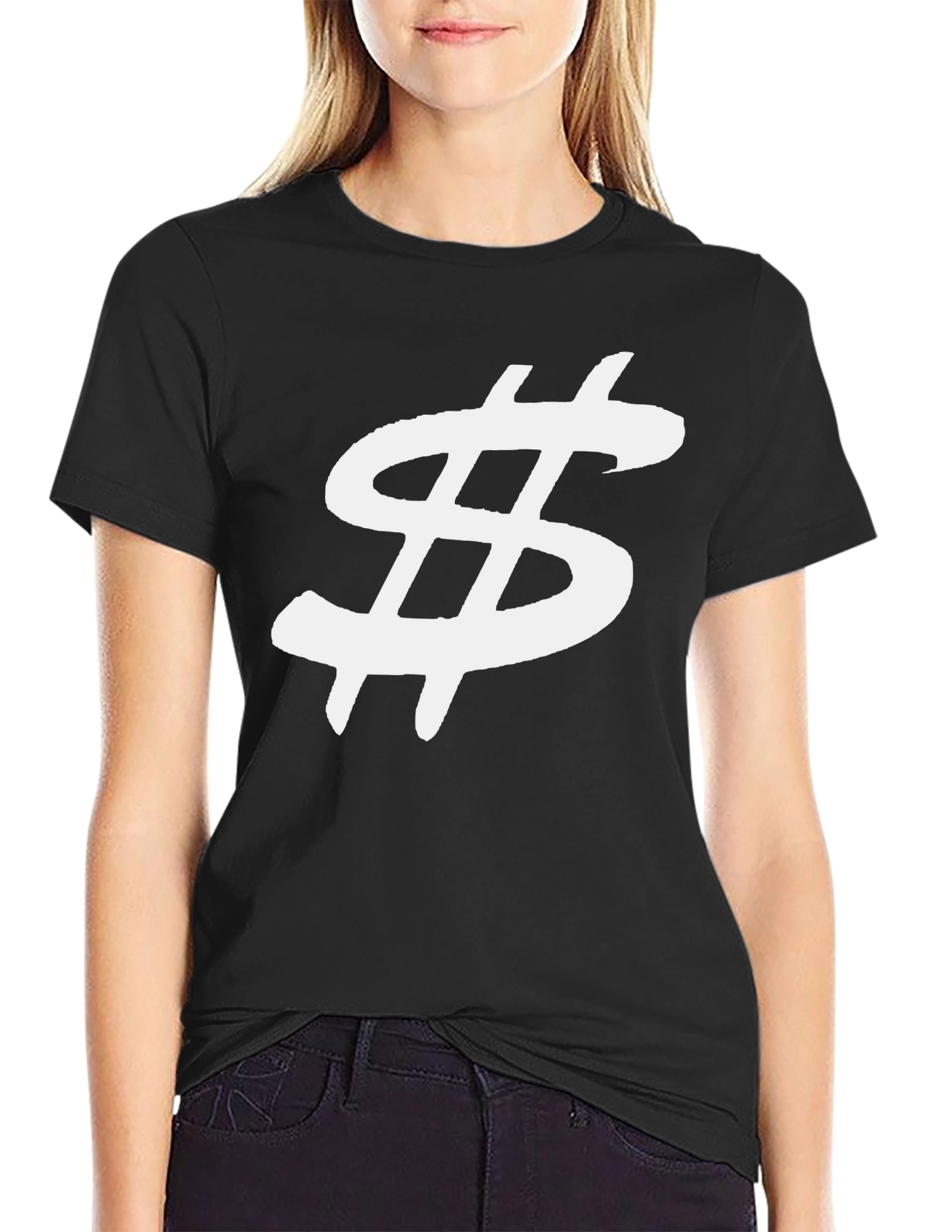 Black T-Shirt with White Dollar Sign