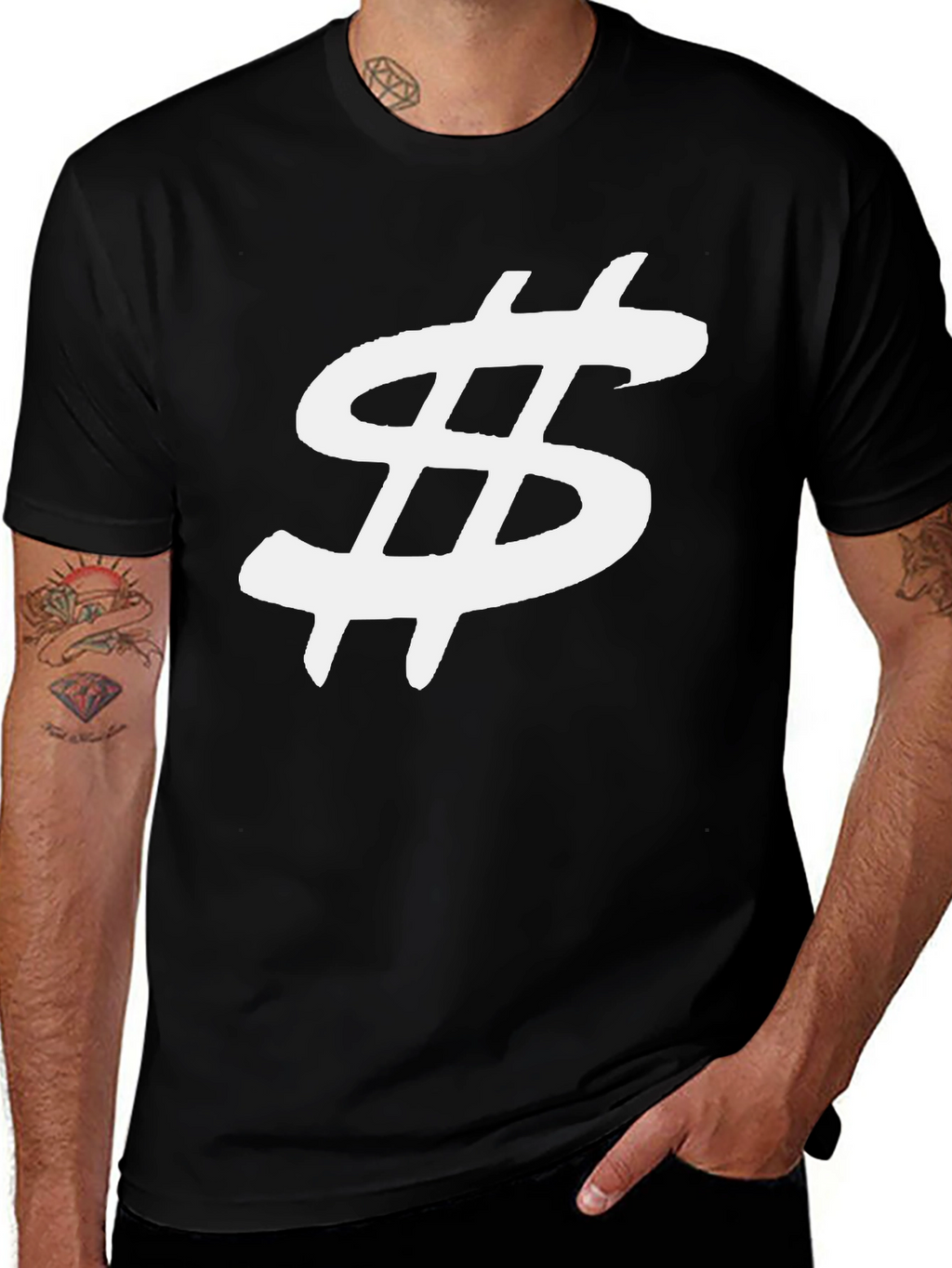 Black T-Shirt with White Dollar Sign