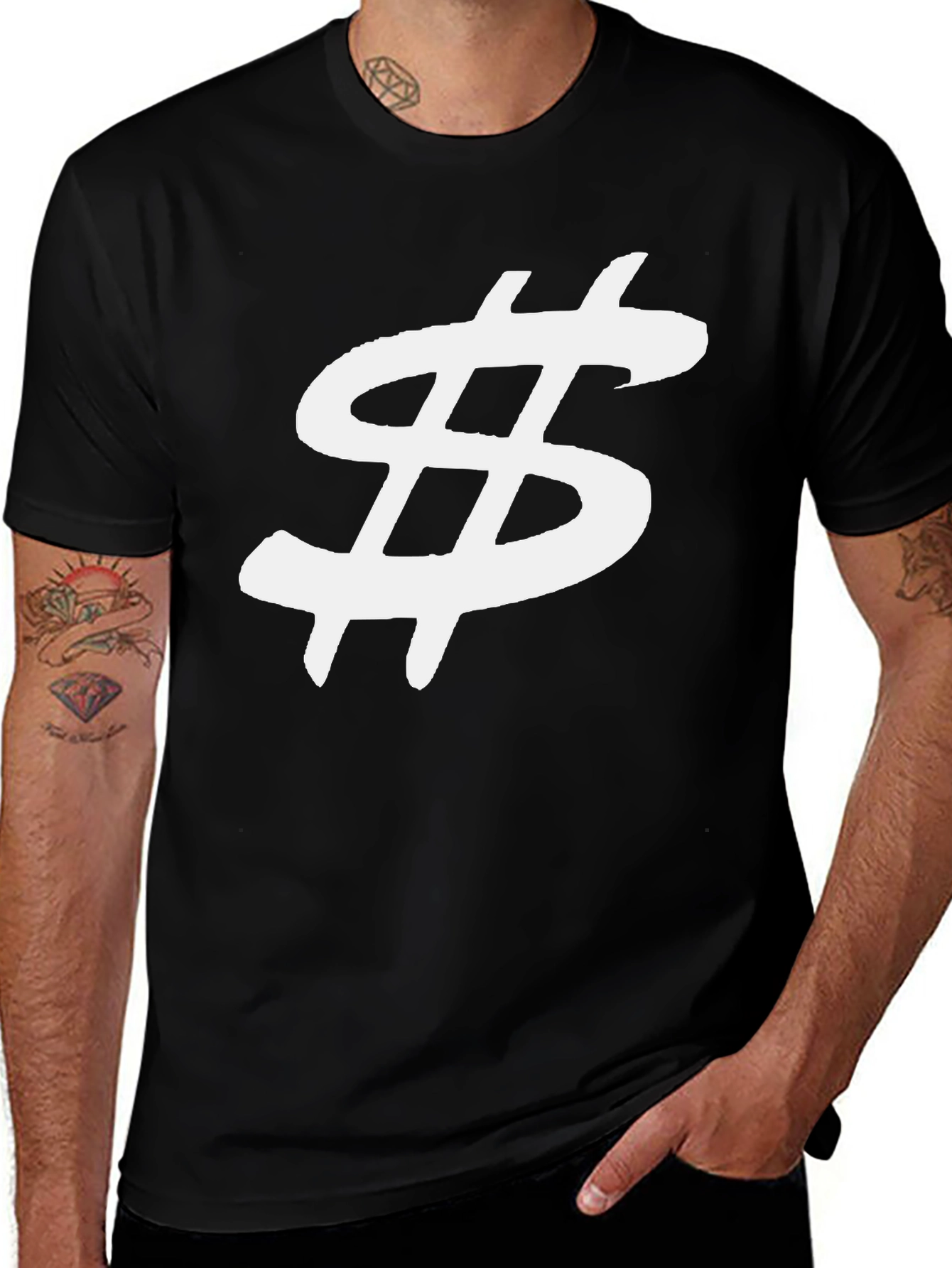 Black T-Shirt with White Dollar Sign