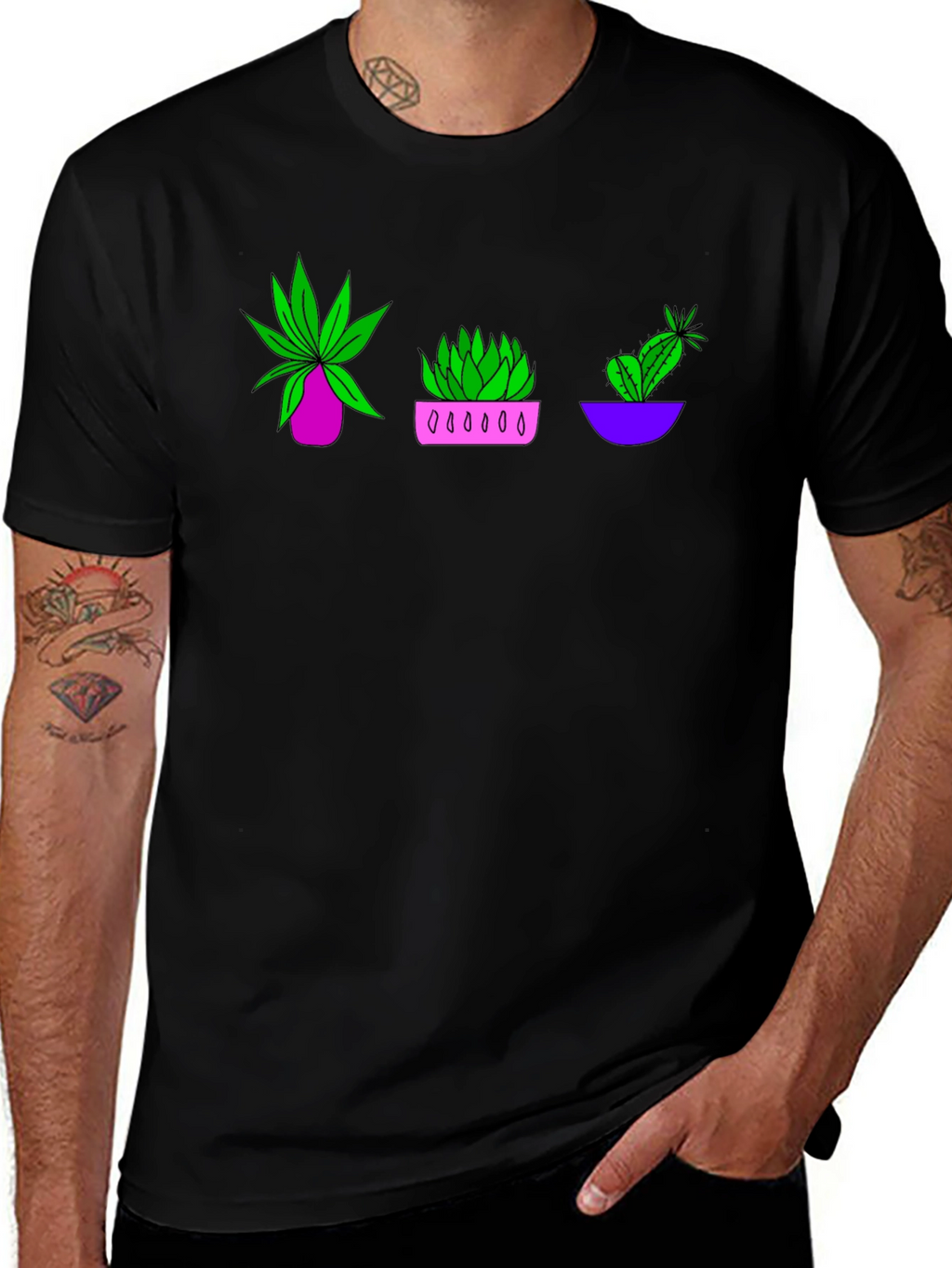 Plant Trio Graphic T-Shirt - Black