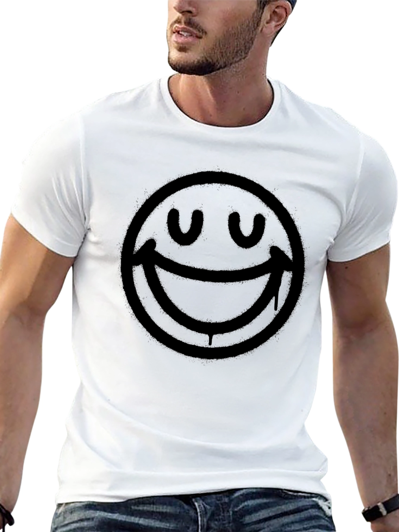 Smiley Face Graphic Print T-Shirt - Mens Black Tee