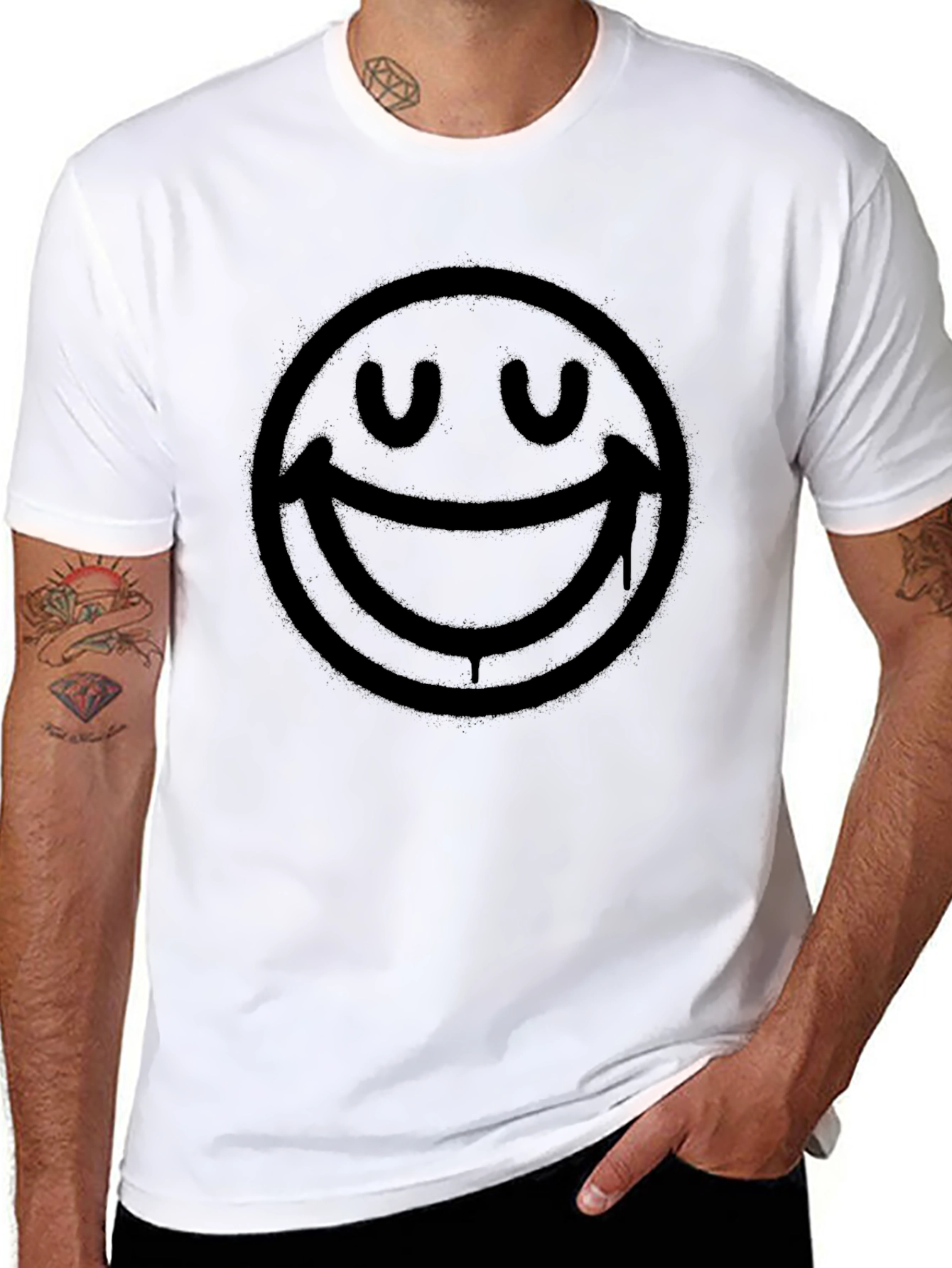 Smiley Face Graphic Print T-Shirt - Mens Black Tee