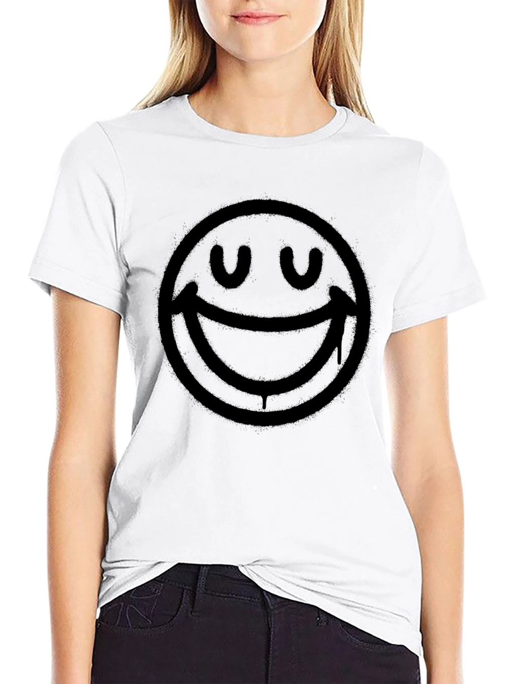 Smiley Face Graphic Print T-Shirt - Mens Black Tee