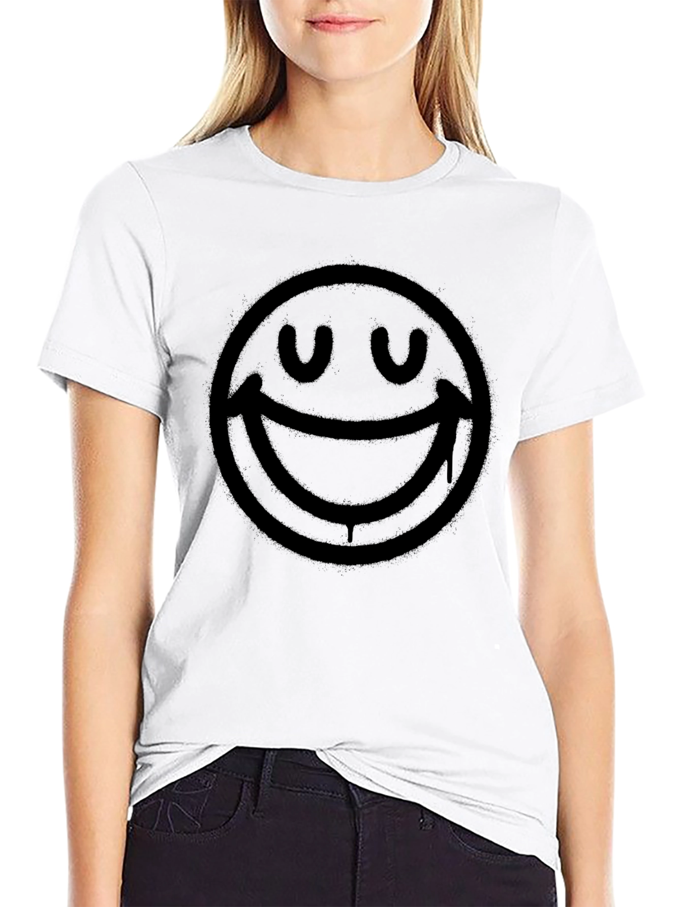 Smiley Face Graphic Print T-Shirt - Mens Black Tee