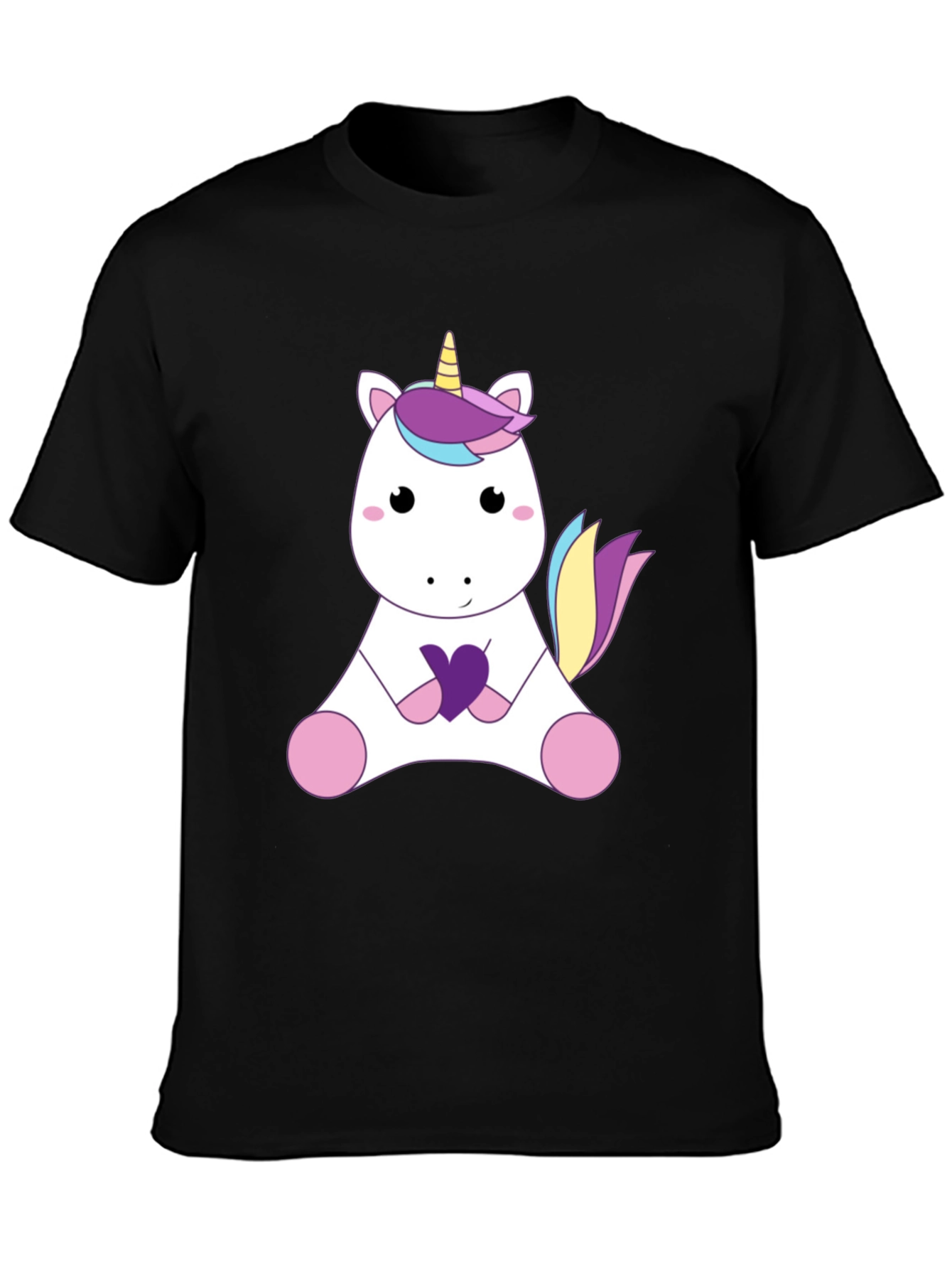 Cute Unicorn Graphic Tee - Black Cotton T-Shirt