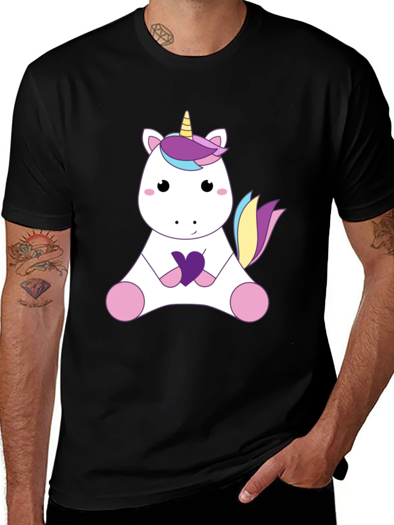 Cute Unicorn Graphic Tee - Black Cotton T-Shirt