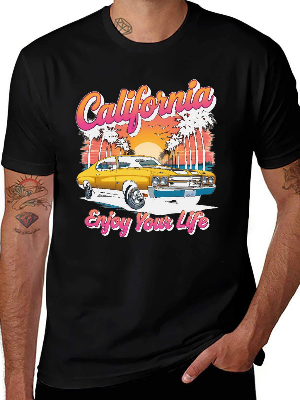 California Car Graphic T-Shirt - Retro Style